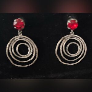 Sabika Silver and Red Gemstone Earrings
